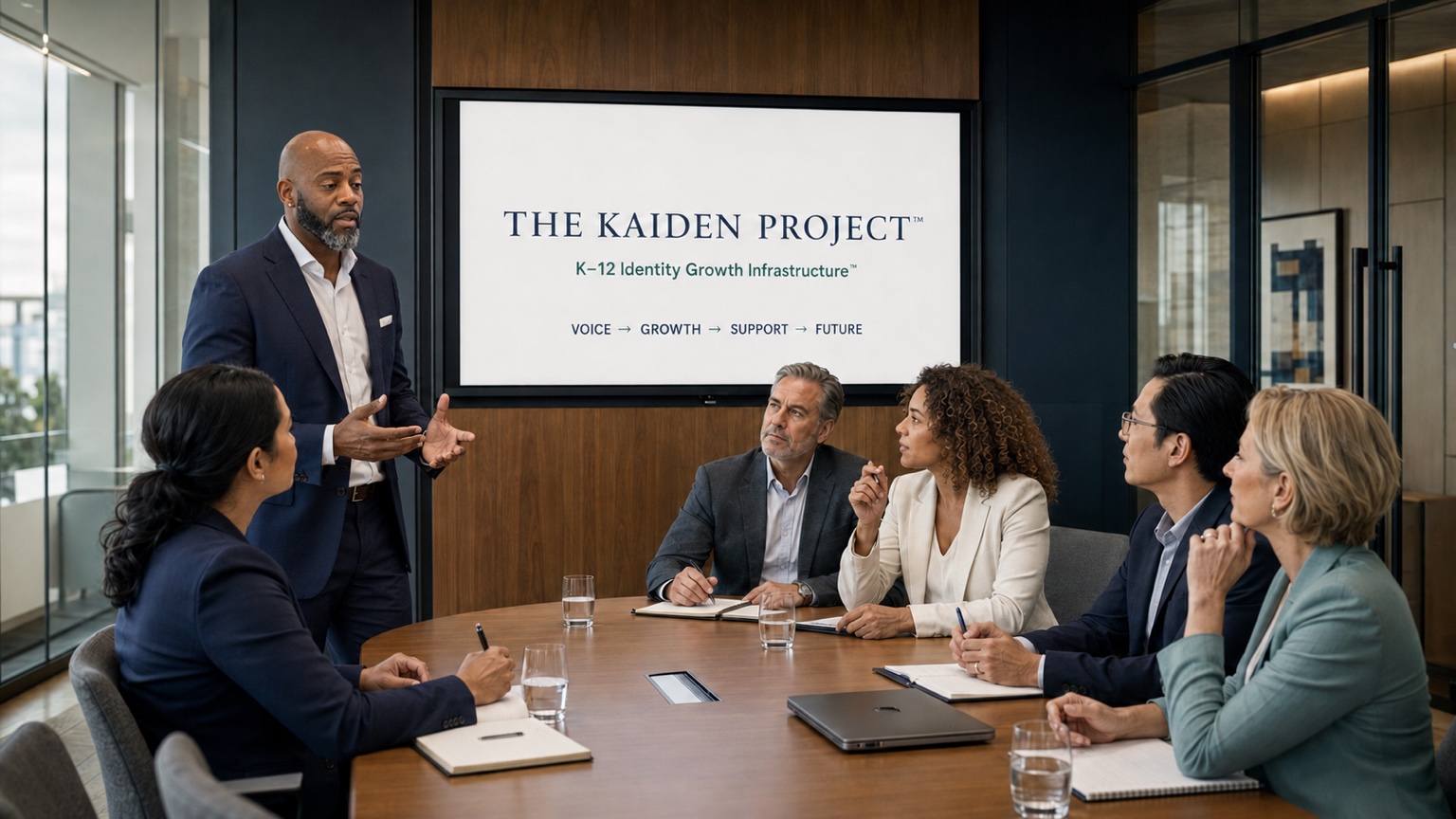 The Kaiden Project K–12 Identity Growth Infrastructure presentation during a strategic partner meeting